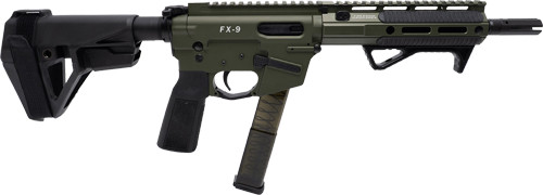 Freedom Ordnance FX9 Elite 9mm, 8" Barrel, Flash Suppressor, Olive Drab, SBA5 Brace, Bravo B5 Grip-Trigger Guard, Warhammer Charging Handle, Angled Fore Grip, 32rd