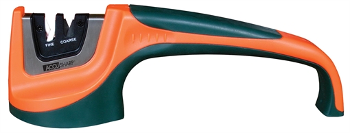 AccuSharp Pull-Through Sharpener Hand Held Fine, Coarse Tungsten Carbide and Ceramic Sharpener Rubber Handle Black/Orange 039C