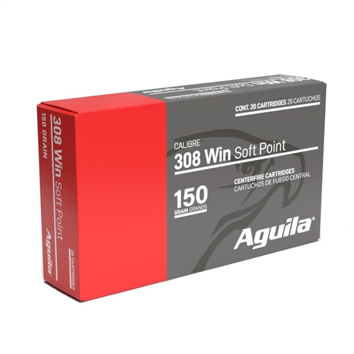 Aguila Ammunition .308 Win Rifle Ammo - 150 Grain Soft Point 20rd Box 8090AG