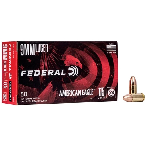 American Eagle Handgun Ammunition 9mm Luger 115 gr FMJ 1180 fps 1000/ct Case AE9DPC
