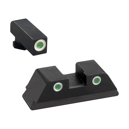 AmeriGlo Classic Tritium Sight Set for Glock Green Tritium White Outline Front Sight-Green Tritium White Outline Rear Sight GL119