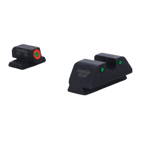 AmeriGlo Trooper Night Sight S&W M&P M2.0, Green Front with Orange Outline, Green with Black Outline Serrated SQ Rear, Matte Black