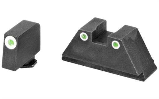 Amerigo Custom Combination Tall Suppressor Height Set - All Glock Models Except 42 43 / Front Tritium - Green / Front Outline -White / Rear Tritium - GL-329