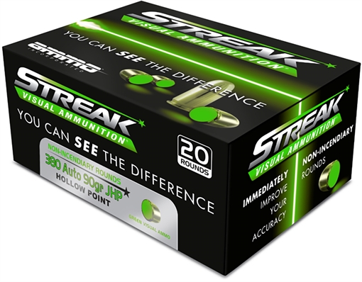 AMMO INC STREAK AMO 380 AUTO 90GR JHP GREEN 20RD (10 BOX CASE) 380090JHP-STRK-GRN 380090JHPSTRKGRN