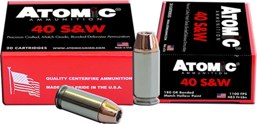 ATOMIC AMMUNITION 40 SW 180GR BONDED JHP 20RD 10BX/CS 00456