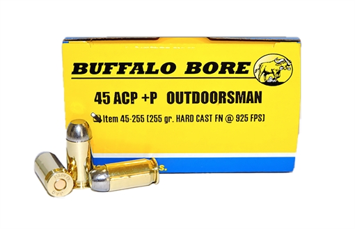 Buffalo Bore Ammunition Outdoorsman Strictly Business 45ACP +P 255gr Hard Cast Flat Nose 20 Per Box/12 Case 4525520