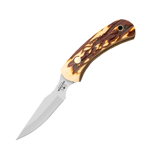 Bear & Son Ergonomic Caper Fixed Knife 2-1/2" Clip Point Blade Stag Delrin with Leather Sheath SD42