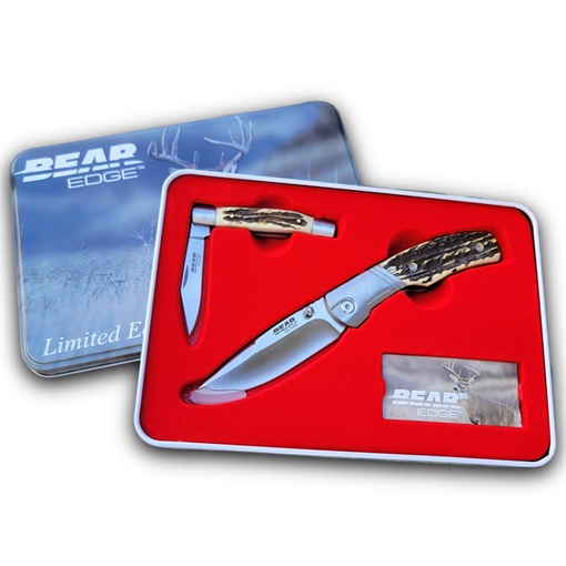 Bear & Son Limited Edition Gift Tin Two Folding Knife Combo Set Stag Delrin 7301538 71830