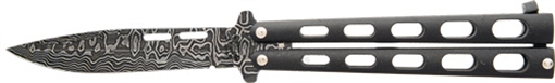 BEAR & SONS CUTLERY SON BUTTERFLY KNIFE 3.38" BLACK DAMASCUS 115D