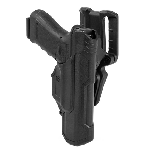 BLACKHAWK T-Series, L2D, Duty Holster, Right Hand, Black, Fits Glock 17/19/22/23/31/32/45/47 (Excluding Gen 5 40SW Models), Includes Jacket Slot Belt Loop, Polymer 44N100BKR