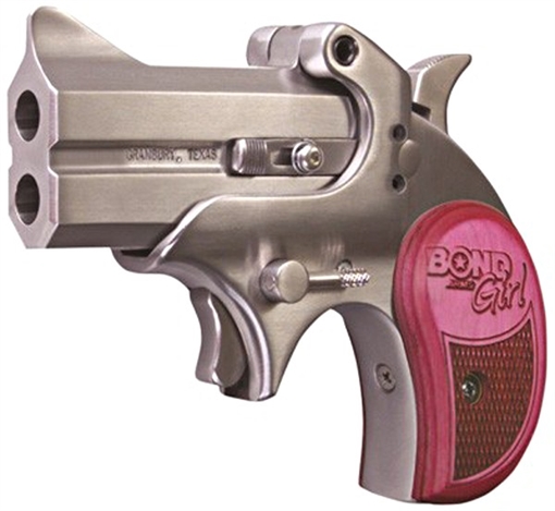 Bond Arms Mini Girl 357 Mag/38 Sp 2rd 2.50" Stainless Steel Double Barrel & Frame, Auto Extractor & Rebounding Hammer, Blade Front/Fixed Rear Sights, Pink Laminate Grip, Manual Safety BAM