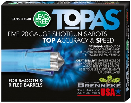 Brenneke TOPAS 20Gauge 2.75" 1/2oz Sabot Slug Shot 5 Per Box/50 Case SL-202TOPN