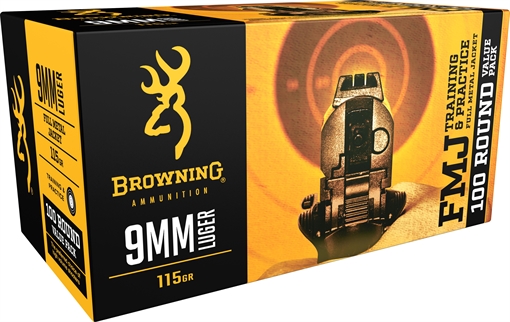 Browning Ammo FMJ Value Pack 9mmLuger 115gr Full Metal Jacket 100 Per Box/5 Case B191800094