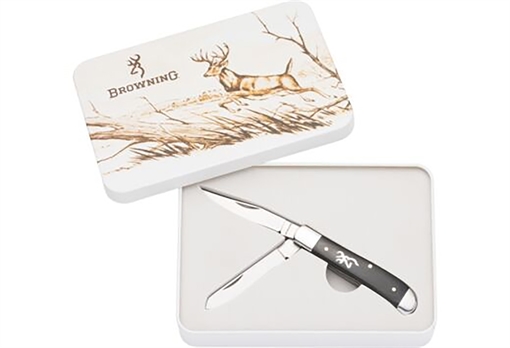 BROWNING KNIFE 2024 WHITETAIL TIN 2.75" BLACK/SS 2-BLADE* 3220525
