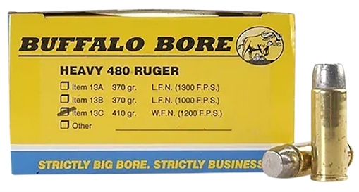 Buffalo Bore Ammunition Heavy Strictly Business 480Ruger 410gr Wide Flat Nose 20 Per Box/12 Case 13C20