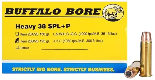 Buffalo Bore Ammunition Heavy Strictly Business 38Special +P 125gr Jacket Hollow Point 20 Per Box/12 Case 20B20