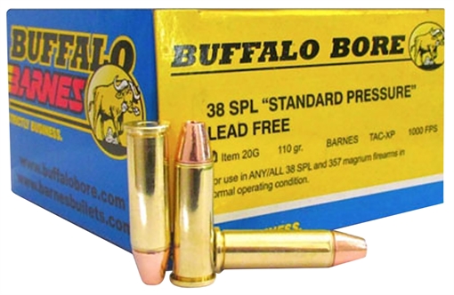 Buffalo Bore Ammunition Standard Pressure Strictly Business 38Special 110gr Barnes TAC-XP Lead Free 20 Per Box/12 Case 20G20