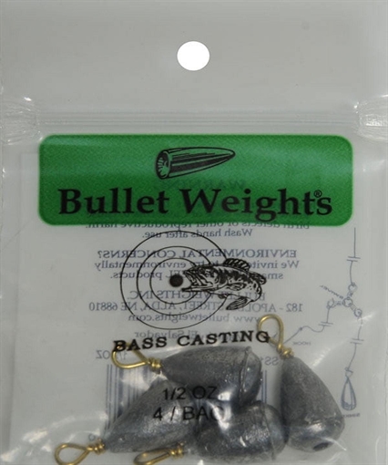 BULLET WEIGHTS BASS CASTING SINKERS #6 - 1/2 OZ. 4 PC SS12