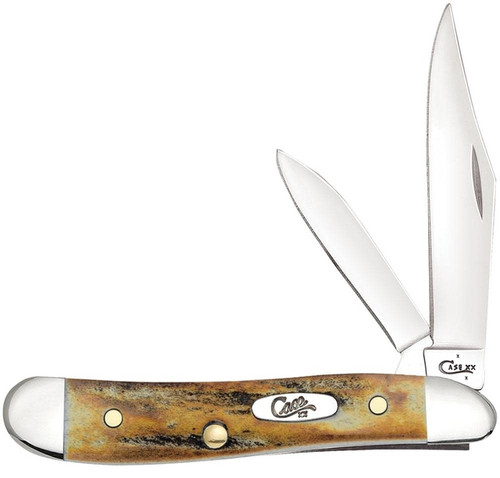 Case Genuine Stag Peanut Folding Knife, 2 Stainless Steel Blades