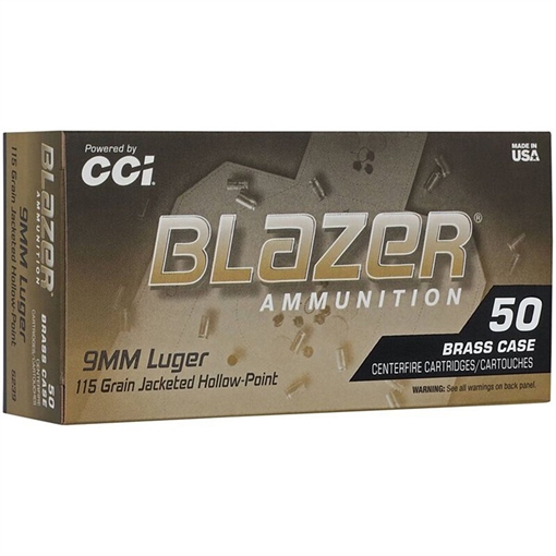Blazer Ammunition Blazer Brass Hollow Point, 9MM, 115 Grain, Jacketed Hollow Point, 50 Round Box 5239
