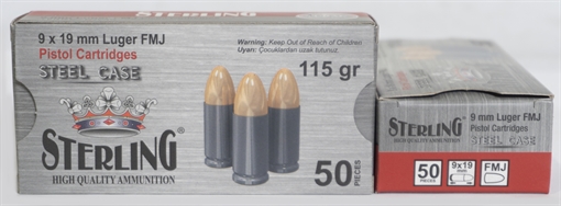 CENTURY ARMS AMMO STERLING 9MM 115GR FMJ 50/30 AM8189