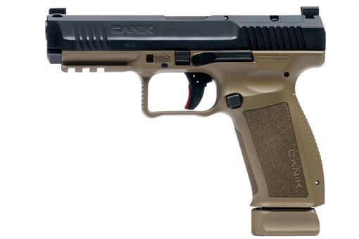 Canik Mete SFT 9mm Luger 10+1 4.46" Black Nitride Steel Barrel, Black Cerakote Optic Ready/Serrated Steel Slide, Flat Dark Earth Polymer Frame w/Picatinny Rail, Interchangeable Backstrap Grip HG6652N