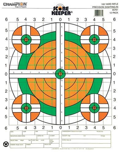 Champion Scorekeeper Targets Fluorescent Orange & Green Bull - 100 yd. Rifle Sight-In 100/Pack 45731