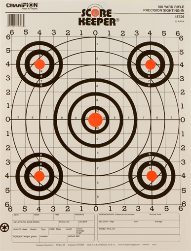 Champion Targets Score Keeper Bullseye Paper Hanging 100 yds Pistol/Rifle 14" x 18" Multi-Color 12 PK 45726