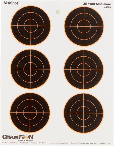 Champion Targets VisiShot Bullseye Paper Hanging 25 yds Small Bore Rifle 8.50" x 11" Black/White 10 Pack 45803
