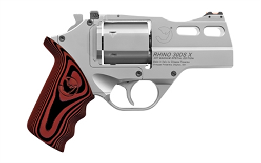 Chiappa Firearms Rhino, Revolver, Double Action/Single Action, 357 Magnum/38 Special, 3" Barrel, Alloy, Stainless Finish, Silver, Wood Grips, Fiber Optic Front Sight, Adjustable Rear Sight, 6 Rounds 340.308 8053800941532