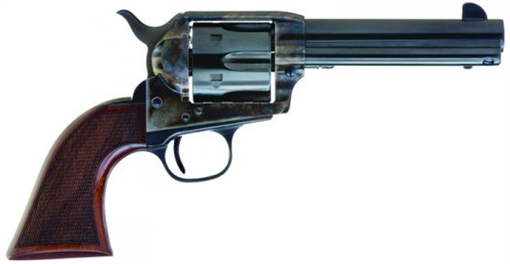 Cimarron Arizona Ranger 357 Mag 6 Shot, 4.75" Blue w/Engraved "Arizona Ranger" Steel Barrel, Blued Cylinder, Color Case Hardened Steel Frame, Checkered Walnut Grip, Exposed Hammer AR400