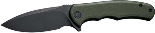 Civivi Knives C18026C-1 Praxis Mini 2.98" Folding Drop Point Plain Black Stonewashed D2 Steel Blade, OD Green Textured G10 Handle C18026C-1 C18026C1