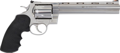 Colt's Manufacturing Anaconda, Revolver, 44 Magnum, 8" Barrel, Matte Stainless Steel Finish, Hogue Rubber Grip, Adjustable Rear Sight, Red Ramp Front Sight, 6 Rounds ANACONDA-SM8RTS
