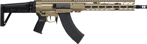 CMMG DISSENT MK47, Semi-automatic Rifle, 7.62X39mm, 14.3" Medium Taper Barrel, 16.1" OAL with Pinned and Welded ZEROED SVD Muzzle Brake, Cerakote Finish, Coyote Tan, Free Float M-LOK Handguard, DISSENT Side Folding Stock, Manual Safety, 30 Rounds, 2 Magazi