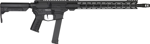 CMMG Resolute MKGs, Semi-automatic Rifle, 9MM, 16.1" Barrel, Threaded 1/2x28, ZEREOED Muzzle Brake, Cerakote Finish, Armor Black, 15" Free Float M-LOK Handguard, ZEROED Polymer Grip, CMMG Ripstock, Manual Safety, 33 Rounds, 1 Magazine, Accepts GLOCK Patter