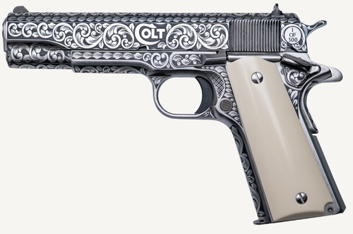 Colt Government 1911 Silverado 45 ACP Full Engraved/Ivory Grip, 1 of 300 Unit Production, 7 Rd Magazine