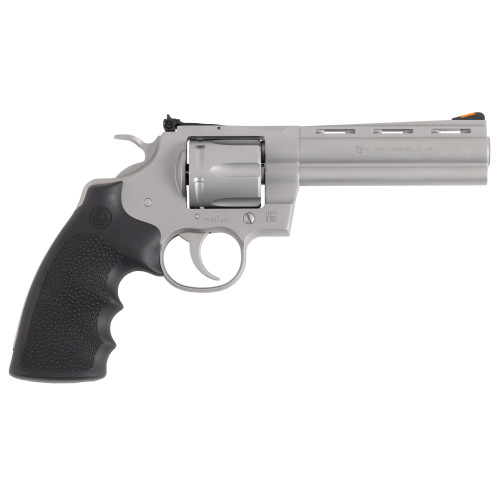 Colt Python 357 Magnum, 5" Barrel, Stainless Steel, Black Hogue Rubber Grip, 6rd