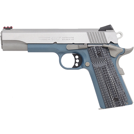 Colt's Manufacturing Competition Titanium, Semi-automatic, Metal Frame Pistol, Full Size, 45ACP, 5" Barrel, Steel, Blue Titanium Finish, G10 Checkered Blue Grips, Novak Red Fiber Optic Front Sight, Novak Adjustable Rear Sight, 8 Rounds, 1 Magazine, Series