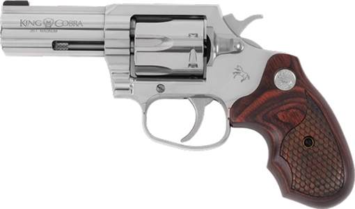 Colt's Manufacturing King Cobra, Revolver, 357 Magnum, 3" Barrel, Steel, Stainless Finish, Hogue Grips, Brass Bead Front Sight, 6 Rounds, Upgraded Snake Scale Pattern Walnut Grips KCOBRA-SB3BB-TLS