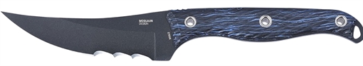 CRKT Clever Girl 4.60" Fixed Veff Serrated Black Powder Coated SK-5 Steel Blade, Blue Marbled G10 Handle 2709B