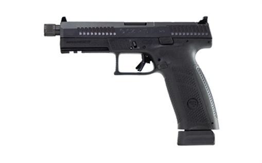 CZ P-10 F Suppressor and Optic Ready, Striker Fired, Semi-automatic, Polymer Frame Pistol, Compact, 9MM, 5.1" Threaded Barrel, 1/2X28, Nitride Slide Finish, Black, 3 Interchangeable Backstraps, High Fixed Sights, Optic Ready, Integrated Trigger Safety, 21