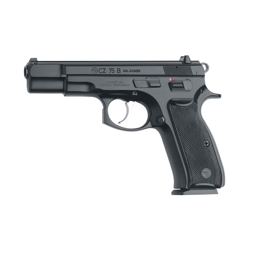 CZ 75 B, Double Action/Single Action, Semi-automatic, Metal Frame Pistol, Full Size, 9MM, 4.6" Cold Hammer Forged Barrel, Steel, Black, Plastic Grips, Fixed Sights, 10 Rounds, 2 Magazines 01102