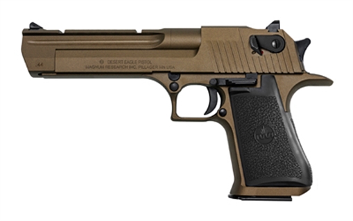 Magnum Research Desert Eagle, MK19, Single Action, Semi-automatic, Metal Frame Pistol, Full Size, 44 Magnum, 6" Barrel, Steel, Burnt Bronze, Rubber Grips, Fixed Sights, Ambidextrous Thumb Safety, 8 Rounds, 1 Magazine, Ambidextrous, California Compliant DE4