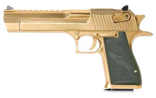 Magnum Research Desert Eagle, MK19, Single Action, Semi-automatic, Metal Frame Pistol, Full Size, 50 Action Express, 6" Barrel, Steel, Titanium Gold, Plastic Grips, Fixed Sights, Ambidextrous Thumb Safety, 7 Rounds, 1 Magazine, Ambidextrous DE50TG