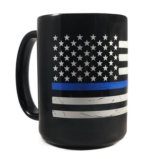 Thin Blue Line Distressed Flag Mug- Thin Blue Line, 15 oz MUG-DIST-TBL-15
