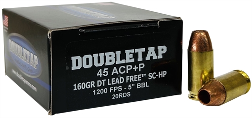 Double Tap DT Lead Free Handgun Ammunition 45 Auto 160gr SC-HP Mann Load 1050 fps 20/ct 45A160XM