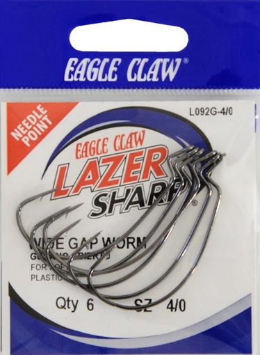 EAGLE CLAW LAZER X-WIDE GAP WORM HOOK L092GH-4/0