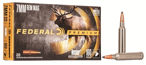 Federal Premium 7mmRemMag 160gr Nosler Partition 20 Per Box/10 Case P7RF