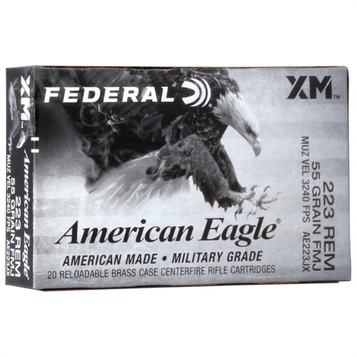 FEDERAL .223 REM 55GR FMJ-BT AMMO 20RD AE223JX