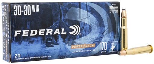 Federal PowerShok, 30-30, 170 Grain, Jacketed Soft Point, Round Nose, 20 Round Box 3030B